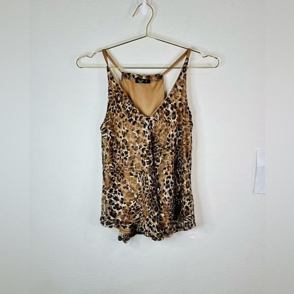 Love J Women's Small Leopard Print Sheer Tank Top Layered V-Neck Cami Blouse - Picture 2 of 15